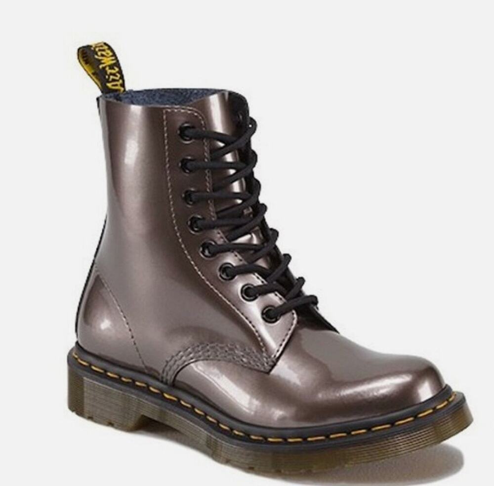 Dr. Martens 1460 Pascal 8 Eye Spectra Patent Combat Boot Metallic Gray Womens 8